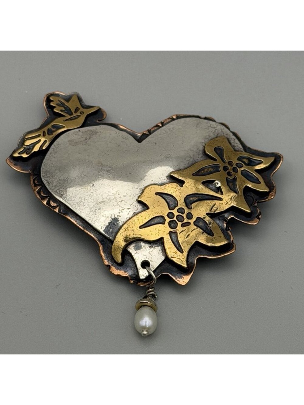 Gardella Heart Brooch Edelweiss Bird Pearl Drop Studio Mix Sterling Silver Brass